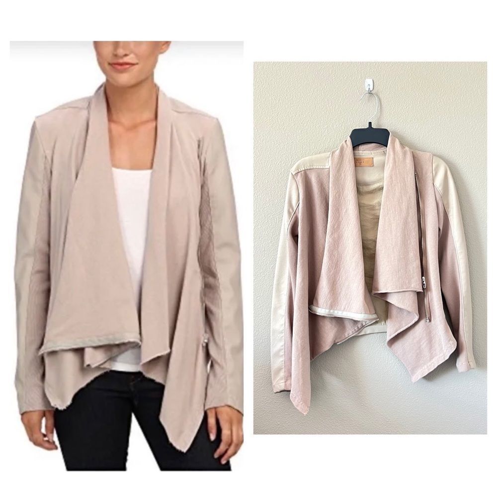 Blank NYC Draped Faux Leather Sleeves Jacket